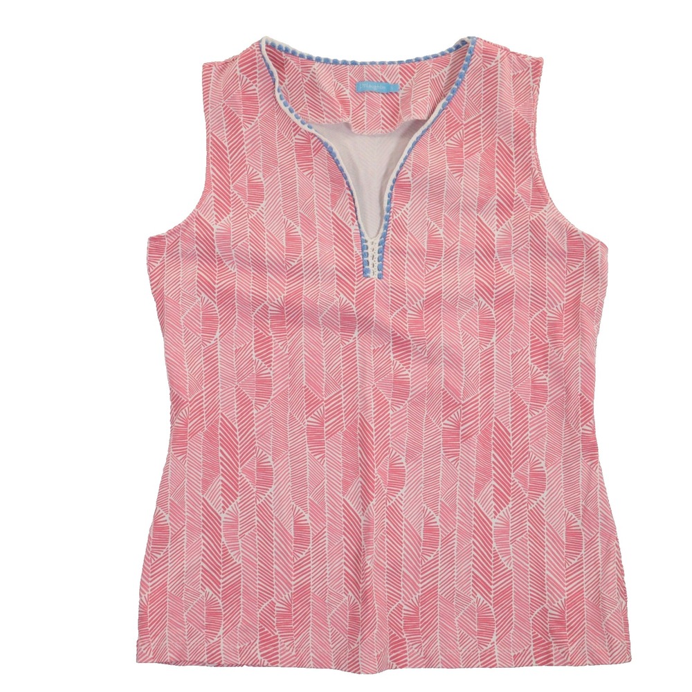 J.McLaughlin Top Sleeveless Geometric Split‎ Neck Pink Nylon Blend Golf Women S